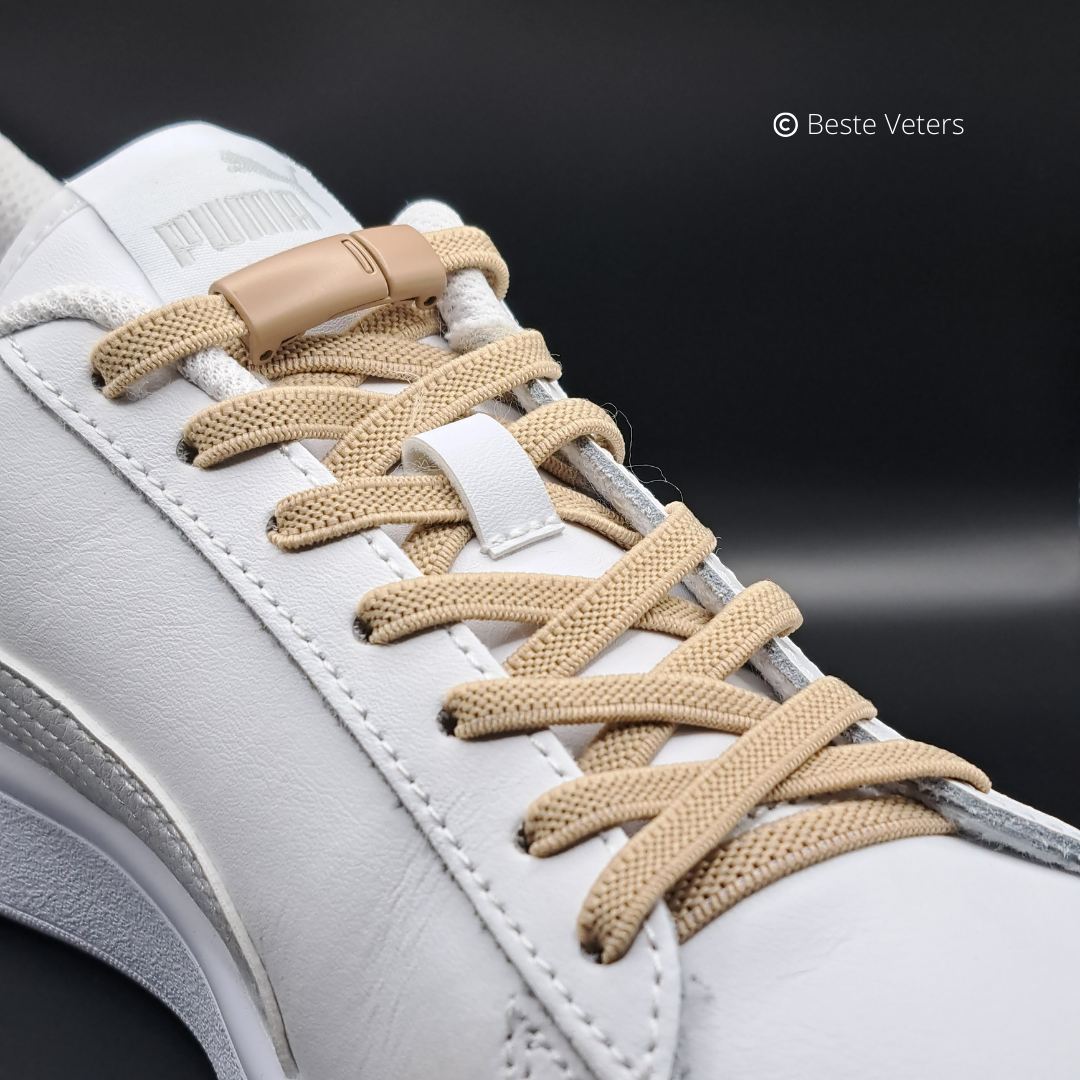 Elastische schoenveters met magnetisch sluiting klem Beige