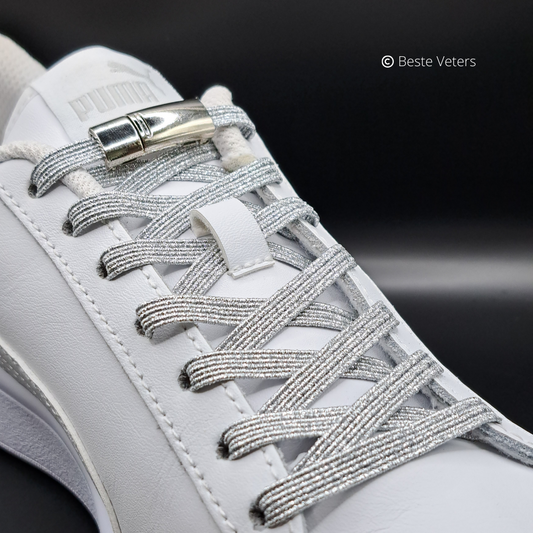 Elastische schoenveters met magnetisch sluiting klem - Zilver